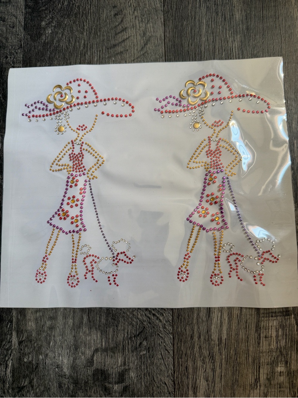 2 Red Hat Society Style Rhinestone Lady & Poodle Press-On Transfers